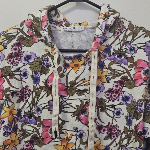 Stateside Medium 100% Cotton Floral Hooded Sweatshirt Drawstring - Picture 4 of 7